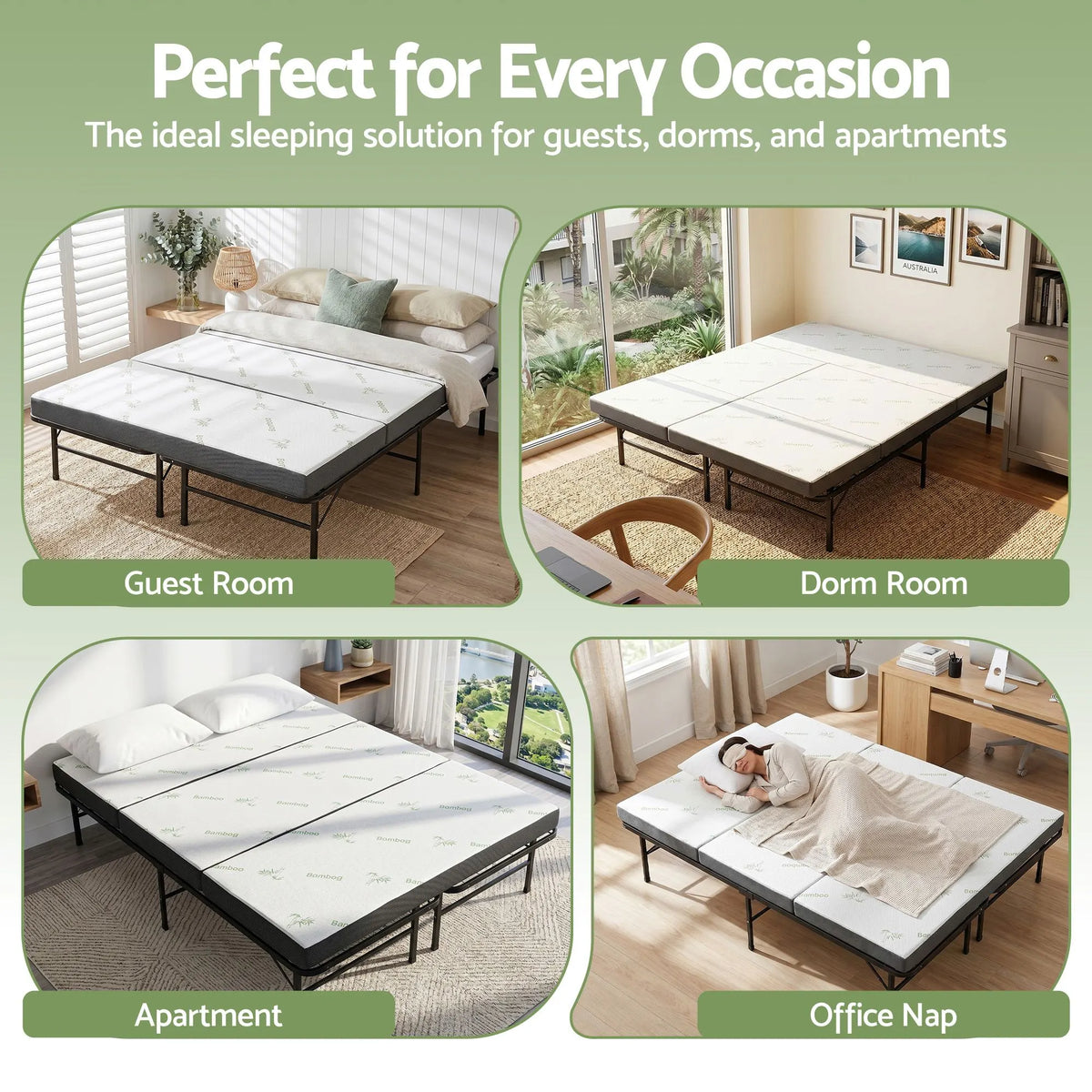Giselle Folding Bed with Mattress Queen Portable Foldable Guest Bed Bamboo Cover - Image 6