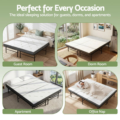 Giselle Folding Bed with Mattress Queen Portable Foldable Guest Bed Bamboo Cover - Image 6