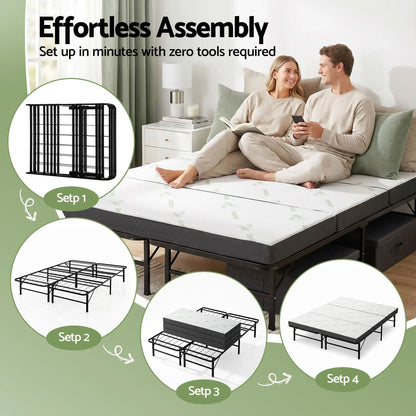 Giselle Folding Bed with Mattress Queen Portable Foldable Guest Bed Bamboo Cover - Image 7