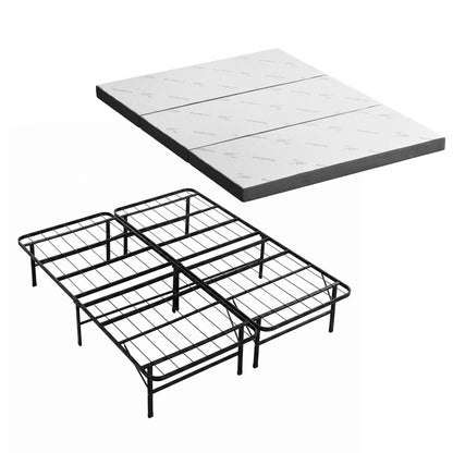 Giselle Folding Bed with Mattress Queen Portable Foldable Guest Bed Bamboo Cover - Image 9