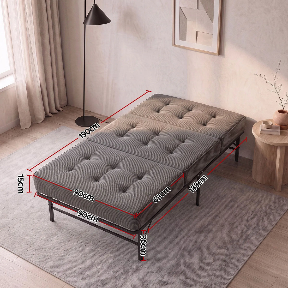 Giselle Single Folding Bed with Mattress Metal Frame Guest Bed 15cm Foam Foldable - Image 2