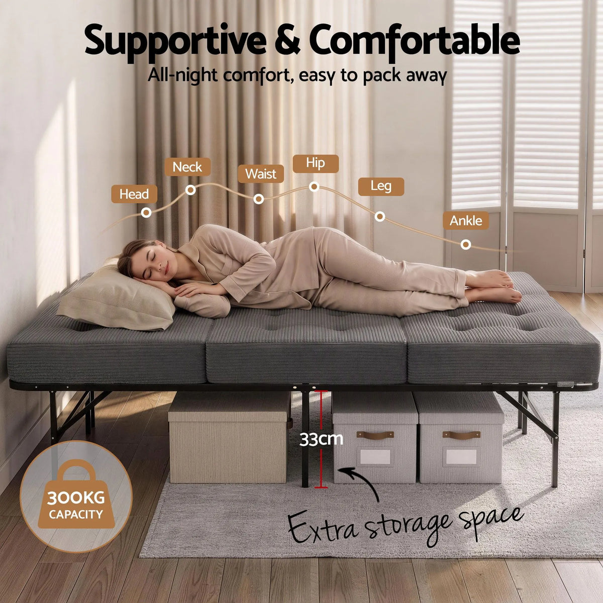 Giselle Single Folding Bed with Mattress Metal Frame Guest Bed 15cm Foam Foldable - Image 3