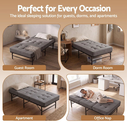 Giselle Single Folding Bed with Mattress Metal Frame Guest Bed 15cm Foam Foldable - Image 6