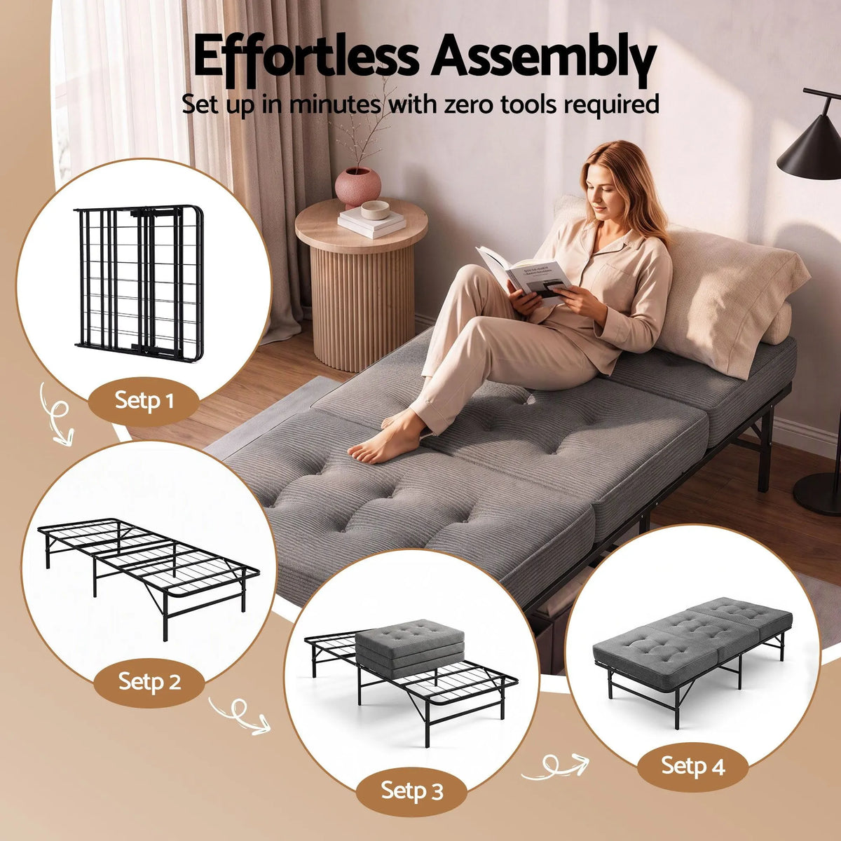 Giselle Single Folding Bed with Mattress Metal Frame Guest Bed 15cm Foam Foldable - Image 7