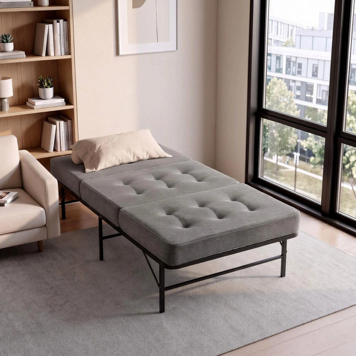 Giselle Single Folding Bed with Mattress Metal Frame Guest Bed 15cm Foam Foldable - Image 8