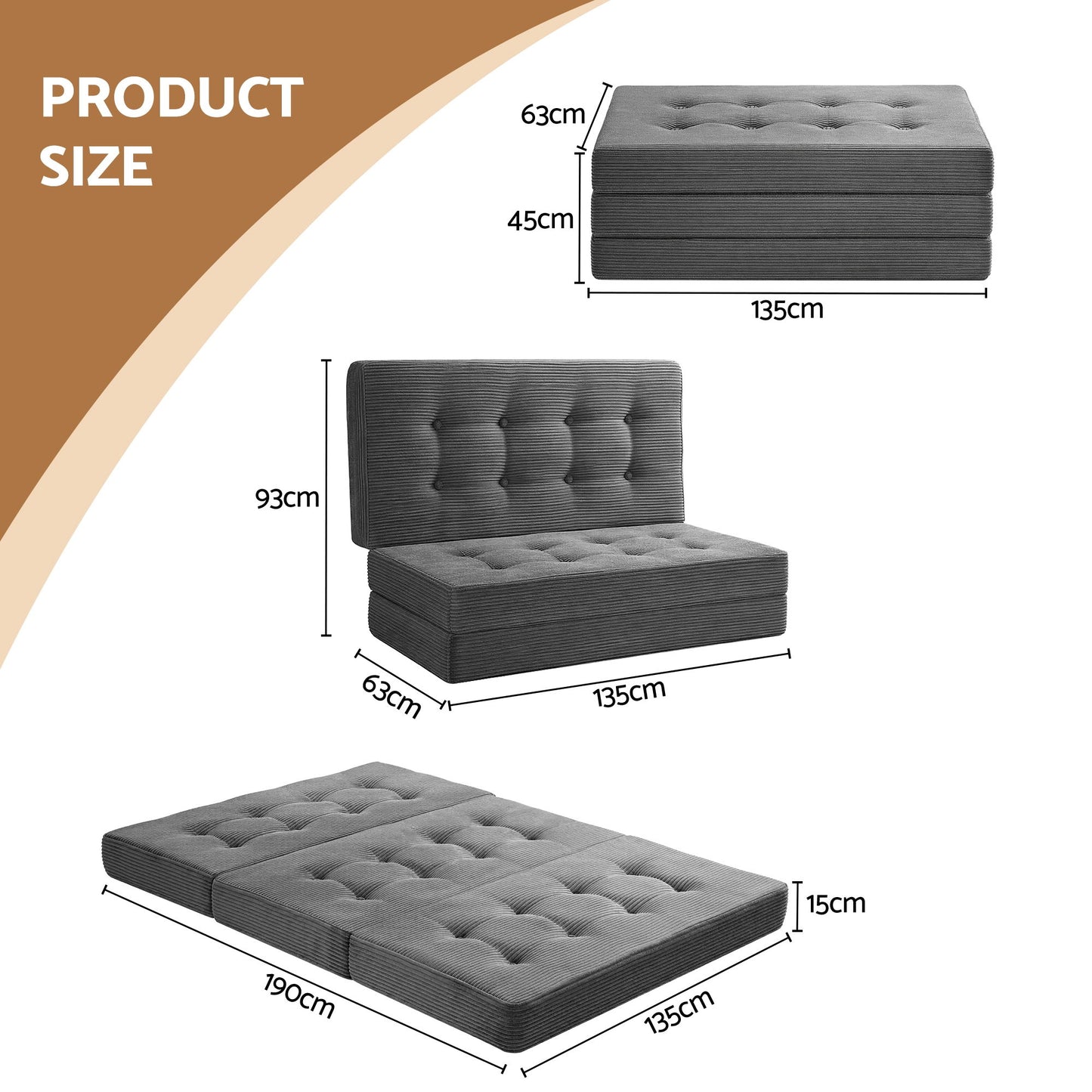 Giselle Double Folding Mattress 15cm Foldable Foam Portable Guest Sofa Bed Camping Mat - Image 3