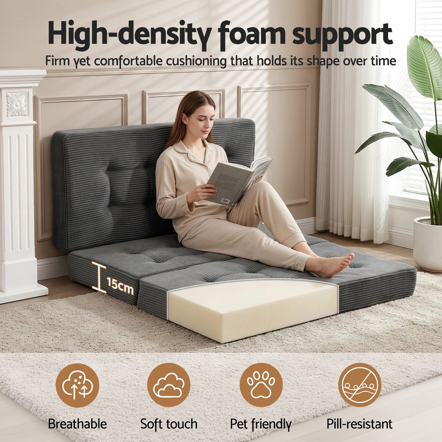 Giselle Double Folding Mattress 15cm Foldable Foam Portable Guest Sofa Bed Camping Mat - Image 6