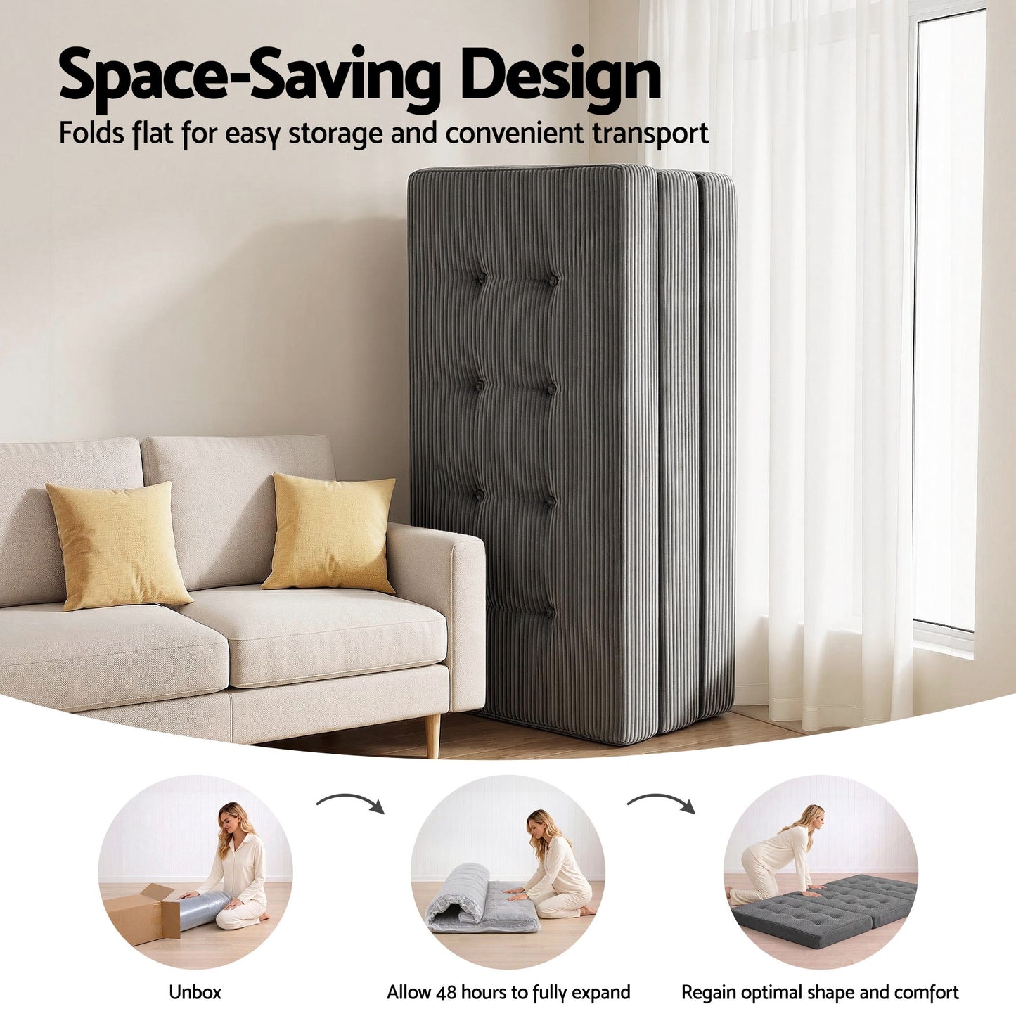 Giselle Double Folding Mattress 15cm Foldable Foam Portable Guest Sofa Bed Camping Mat - Image 8