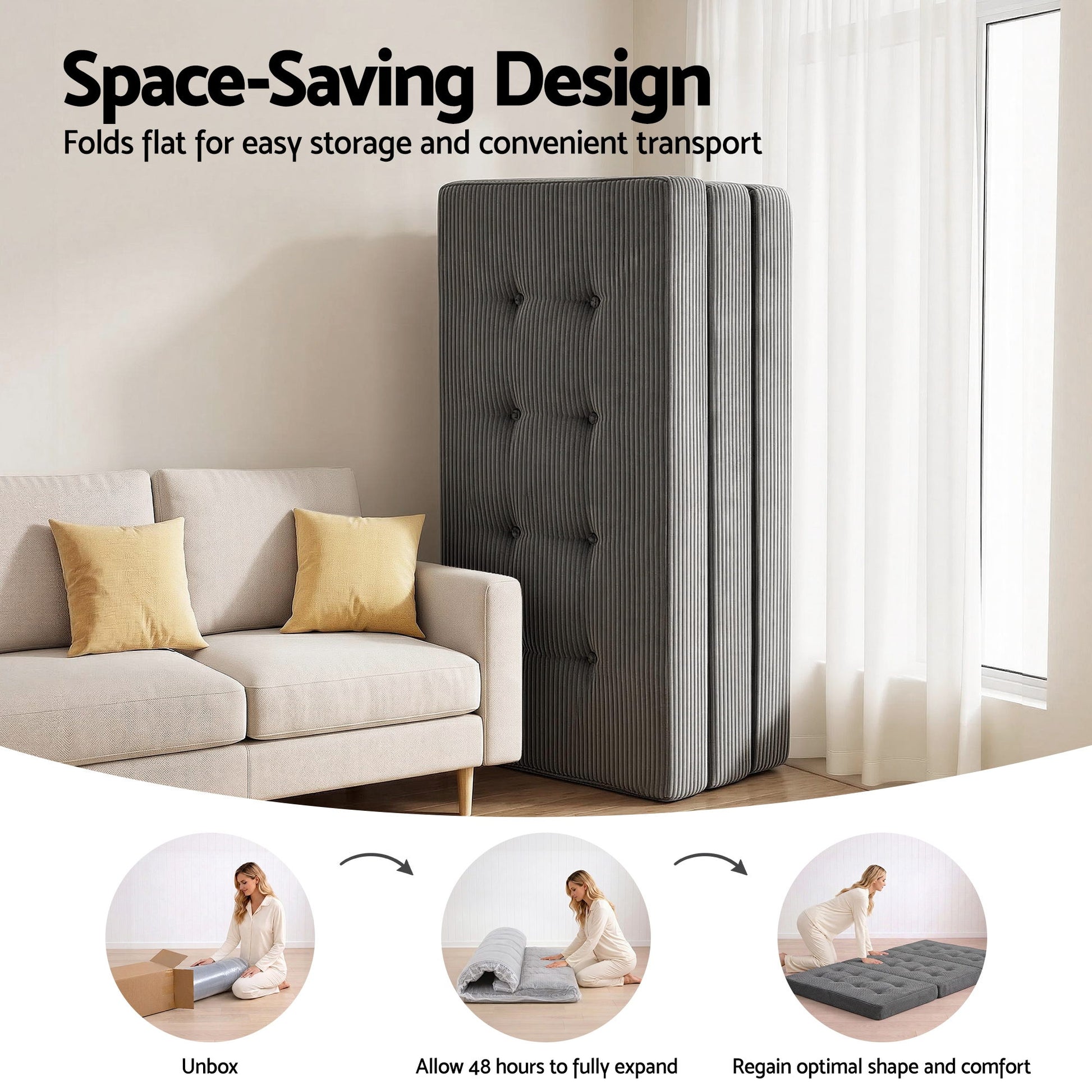 Giselle Double Folding Mattress 15cm Foldable Foam Portable Guest Sofa Bed Camping Mat - Image 8
