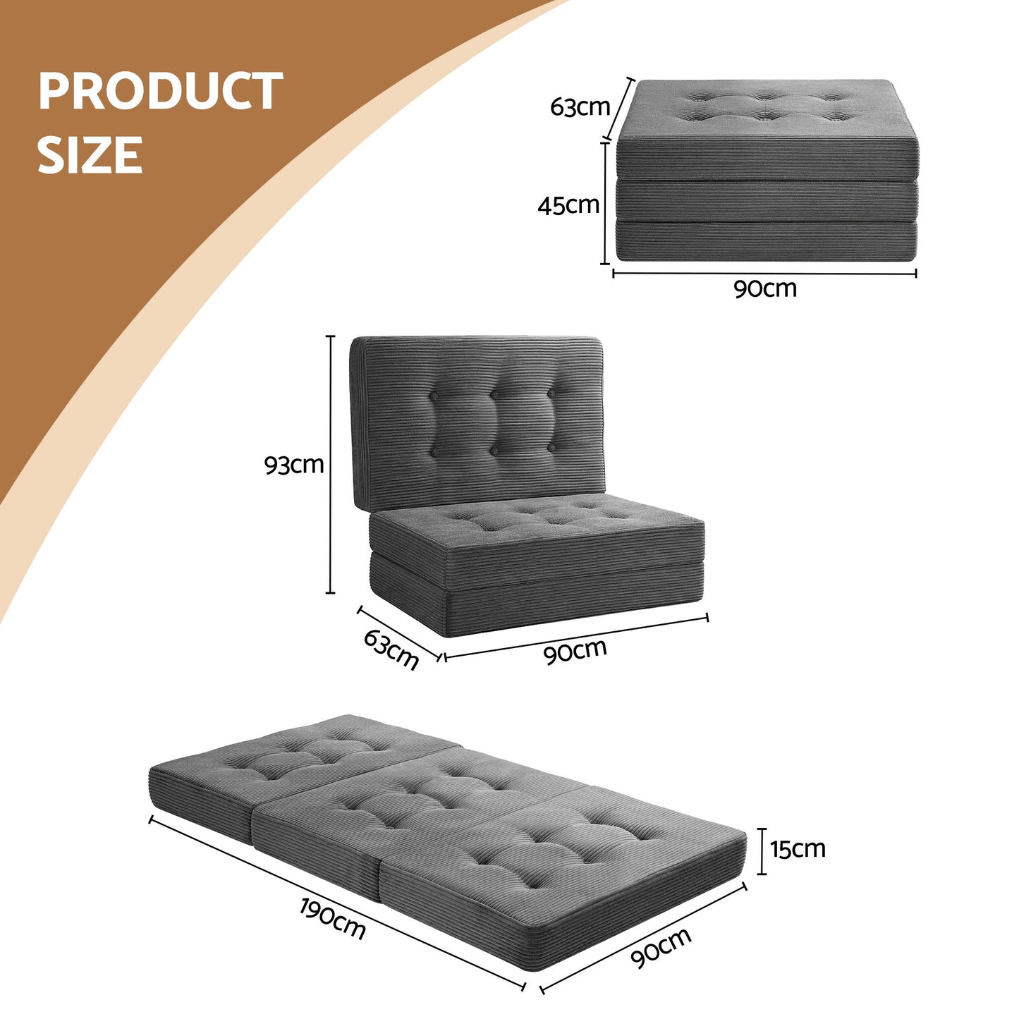 Giselle Single Folding Mattress 15cm Foldable Foam Portable Guest Sofa Bed Camping Mat - Image 3