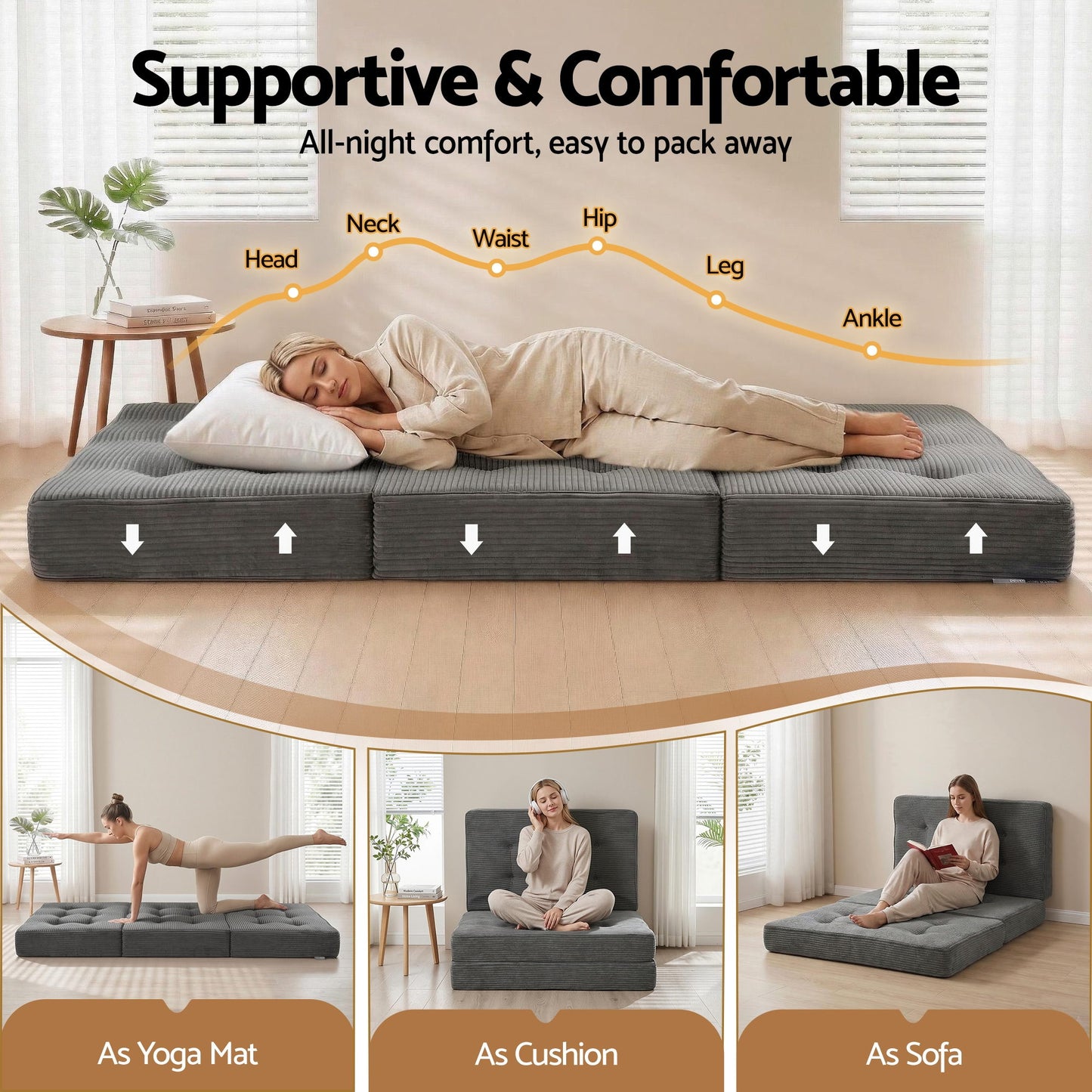 Giselle Single Folding Mattress 15cm Foldable Foam Portable Guest Sofa Bed Camping Mat - Image 5