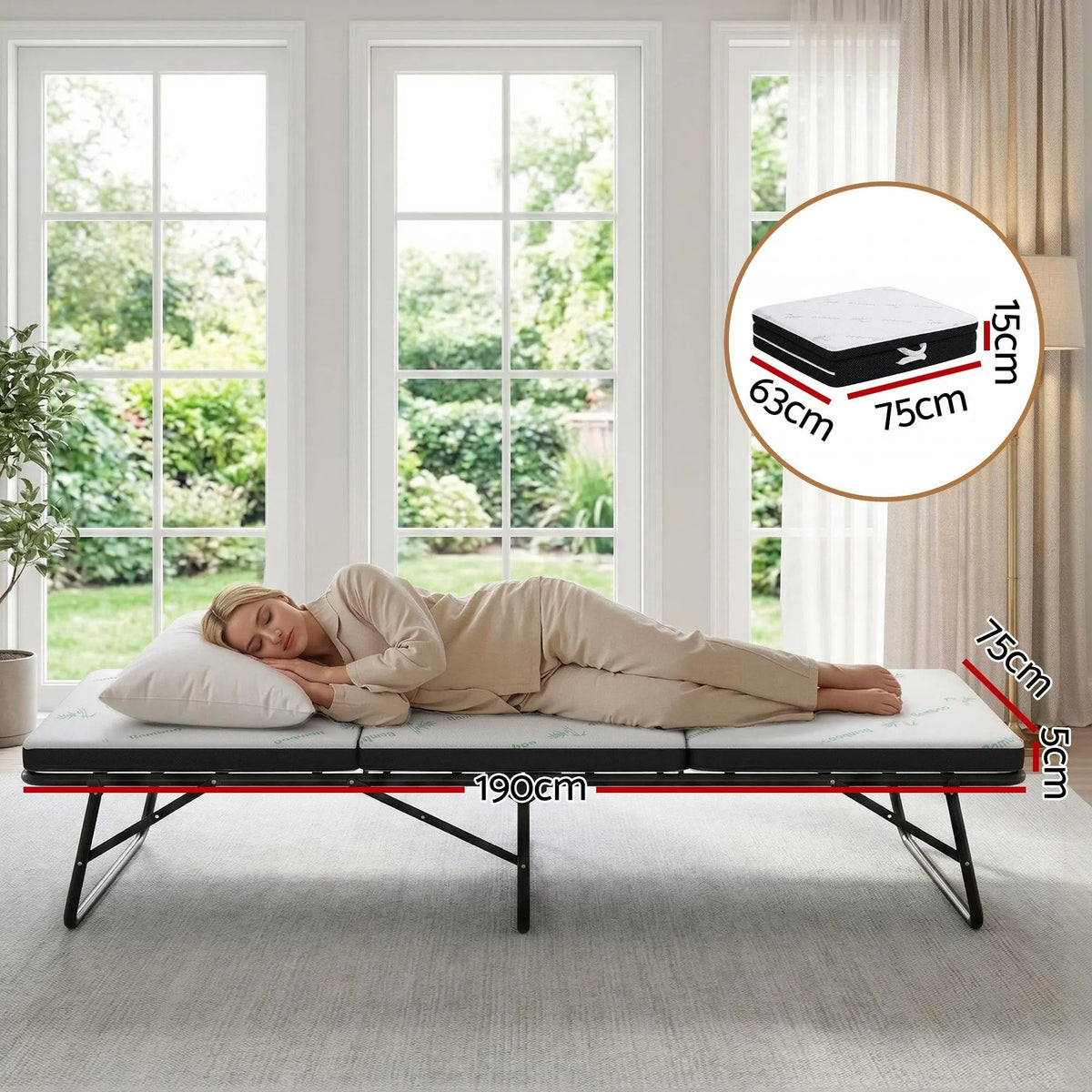 Giselle Folding Mattress 5cm Single Foldable Foam Bamboo Portable Camping Guest Bed Mat - Image 2
