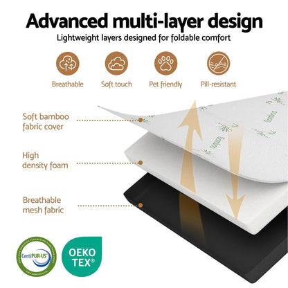 Giselle Folding Mattress 5cm Single Foldable Foam Bamboo Portable Camping Guest Bed Mat - Image 4