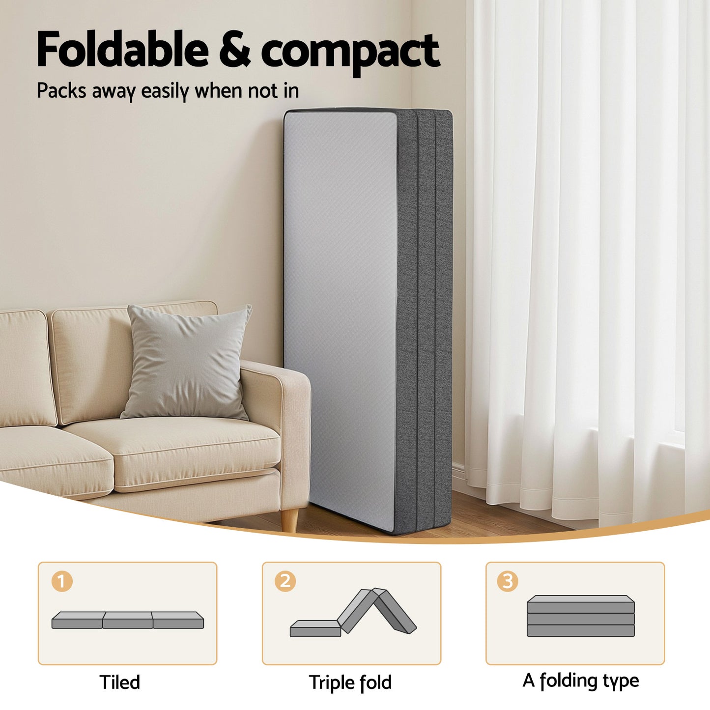Giselle Bedding Foldable Mattress Folding Sofa Bed Tri-Fold Memory Foam Tencel Queen - Image 8