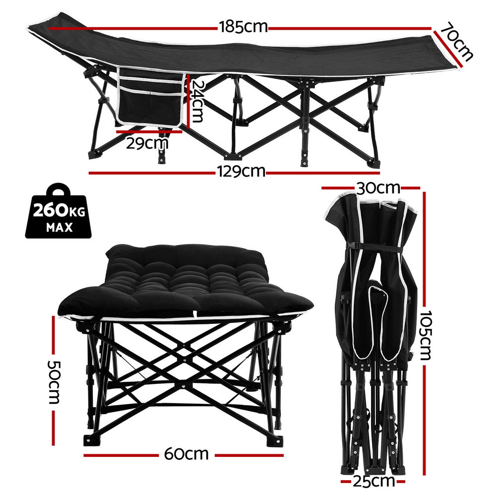 Artiss Folding Bed With Mattress Heavy Duty Black 185CM - Image 2