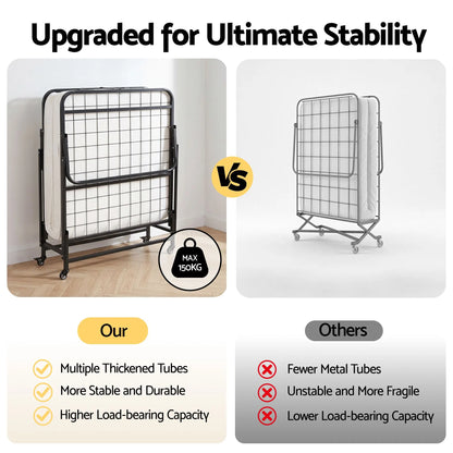 ARTISS Folding Bed with Mattress, Portable Rollaway 150kg Capacity 190CM - Image 7