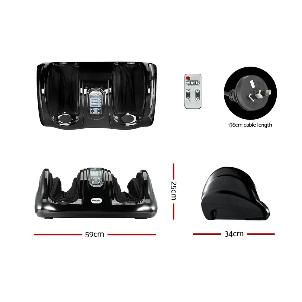 Livemor Foot Massager Shiatsu Massagers Electric Remote Roller Kneading Black - Image 2