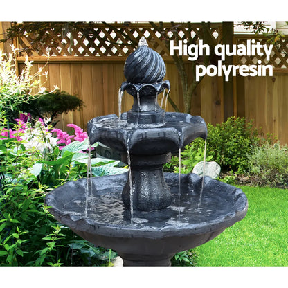Gardeon Solar Water Feature 3-Tier Fountain with Pump Kit Bird Bath 93CM Black - Image 4