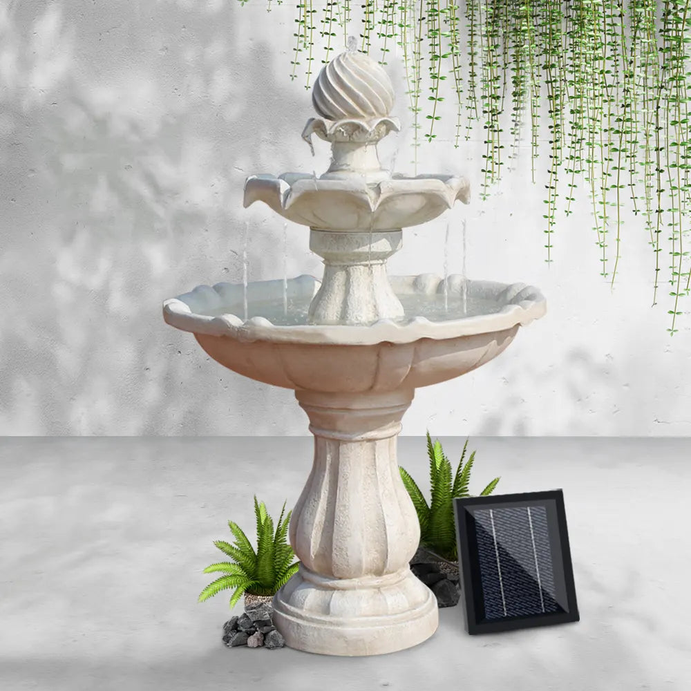 Gardeon Solar Water Feature 3-Tier Fountain with Pump Kit Bird Bath 93CM Ivory - Image 7