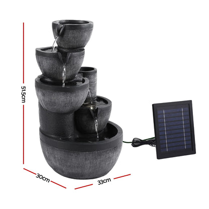 Gardeon Solar Fountain Water Feature 5-Tier Cascading Bowl Grey 51cm - Image 2