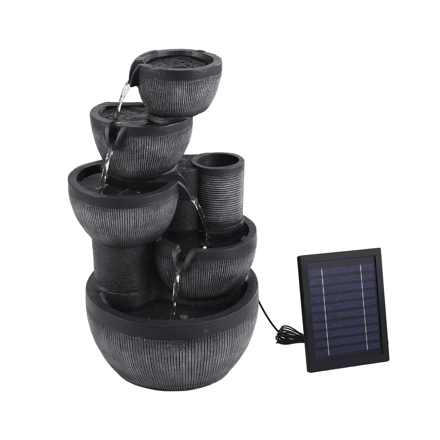 Gardeon Solar Fountain Water Feature 5-Tier Cascading Bowl Grey 51cm - Image 3