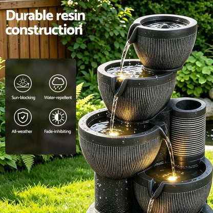 Gardeon Solar Fountain Water Feature 5-Tier Cascading Bowl Grey 51cm - Image 6