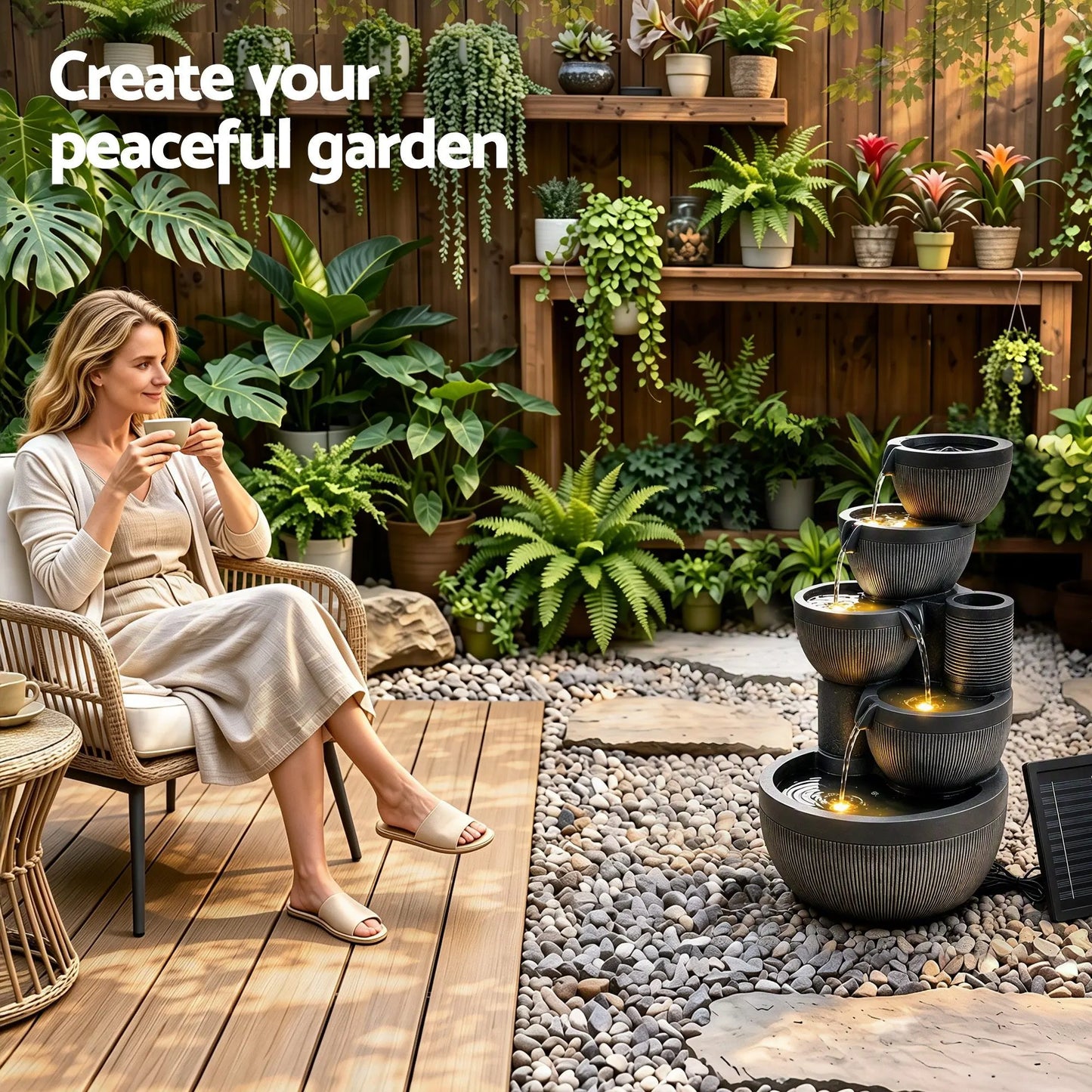 Gardeon Solar Fountain Water Feature 5-Tier Cascading Bowl Grey 51cm - Image 8