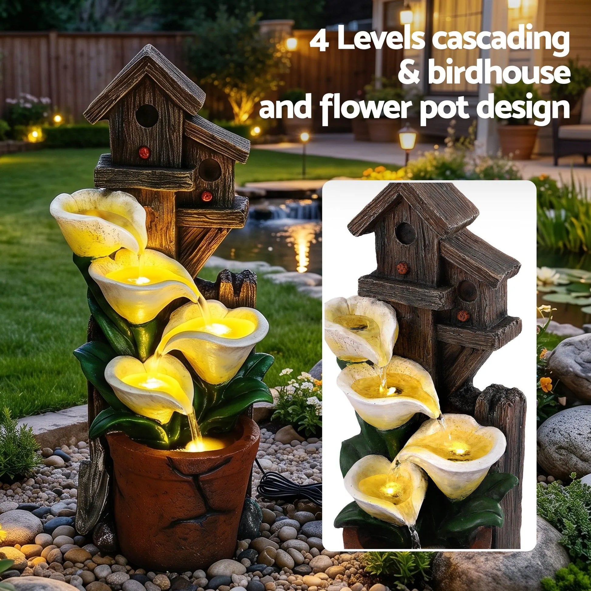 Gardeon Solar Fountains Water Features 4-Tier Cascading Flower Bowls 55cm - Image 4