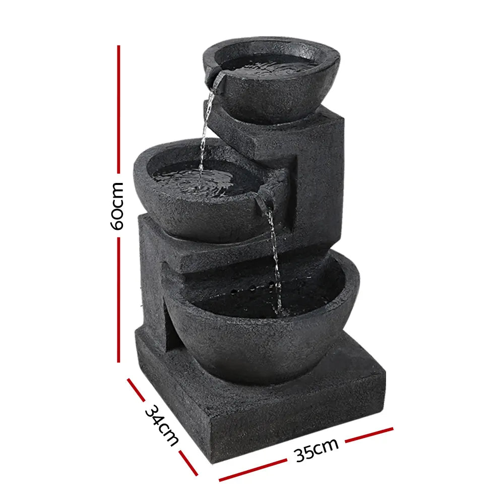 Gardeon Solar Water Feature Cascading Fountain 3-Tier Bowl LED Lights 60CM Blue - Image 2