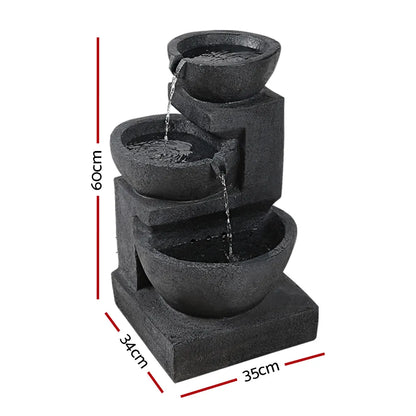 Gardeon Solar Water Feature Cascading Fountain 3-Tier Bowl LED Lights 60CM Blue - Image 2
