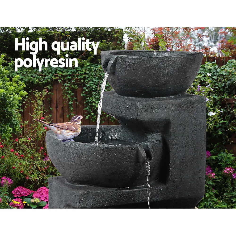 Gardeon Solar Water Feature Cascading Fountain 3-Tier Bowl LED Lights 60CM Blue - Image 3