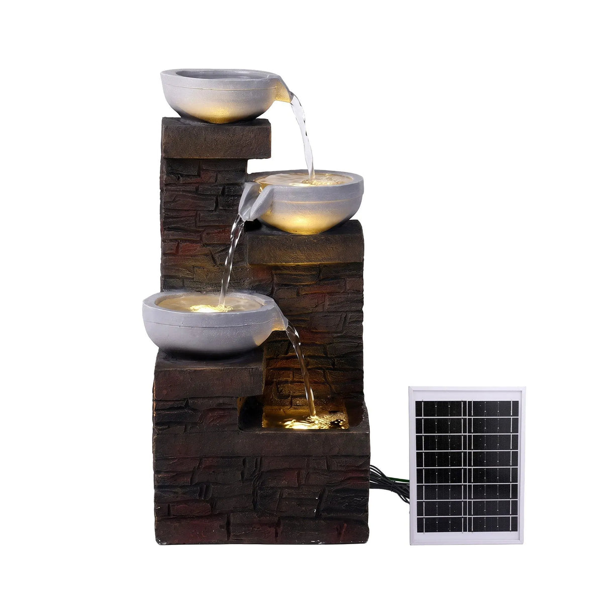 Gardeon Solar Fountain 4 Levels Cascading Bowl Water Feature 75cm Brown - Image 3