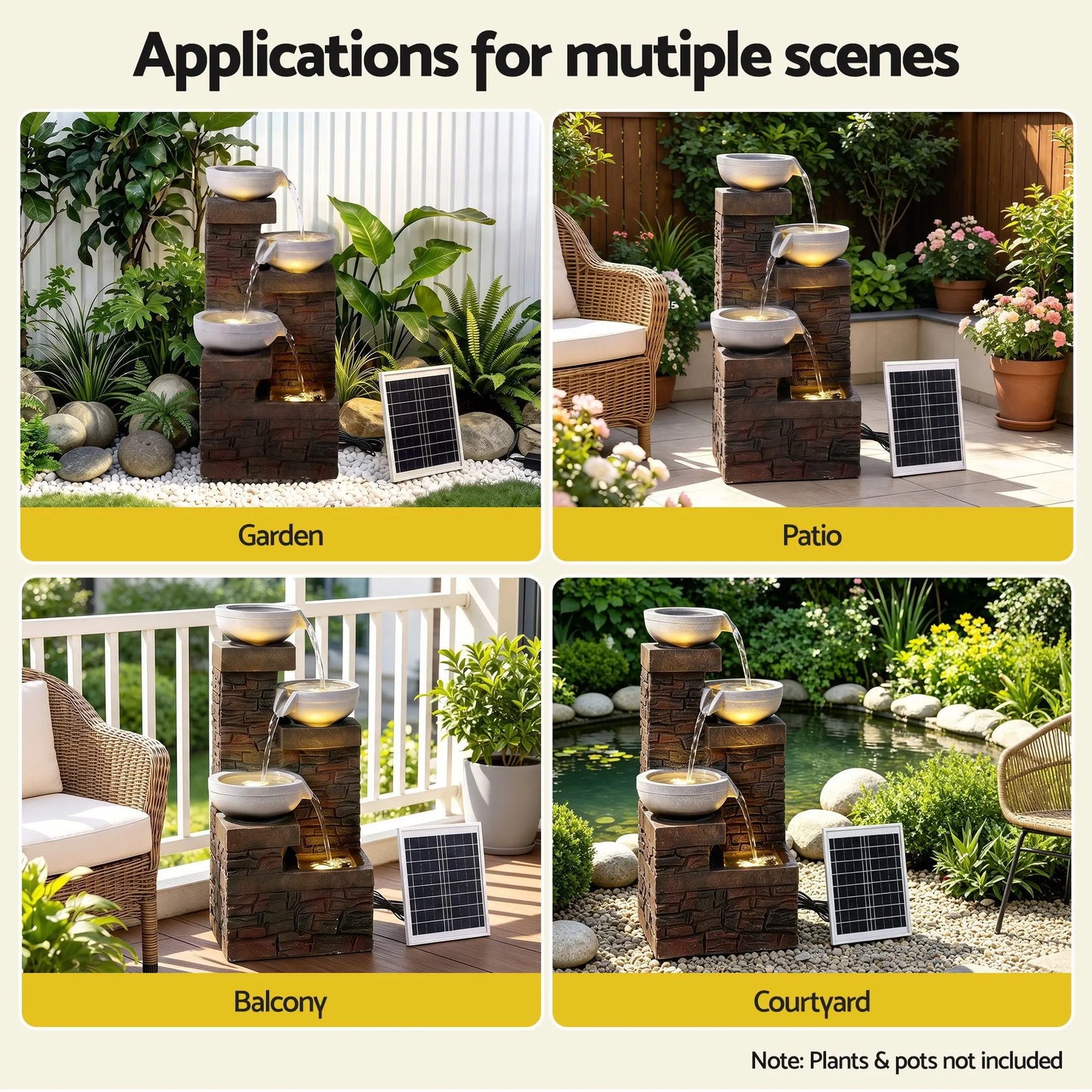 Gardeon Solar Fountain 4 Levels Cascading Bowl Water Feature 75cm Brown - Image 7