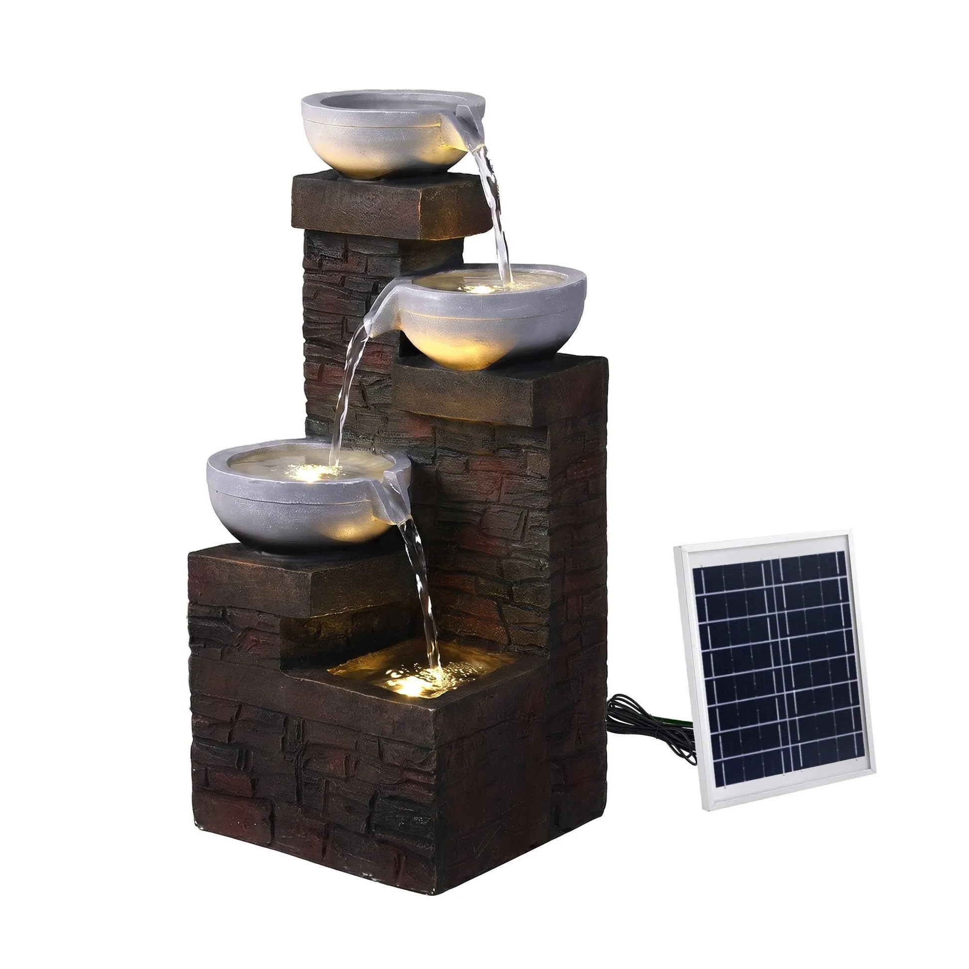 Gardeon Solar Fountain 4 Levels Cascading Bowl Water Feature 75cm Brown - Image 9