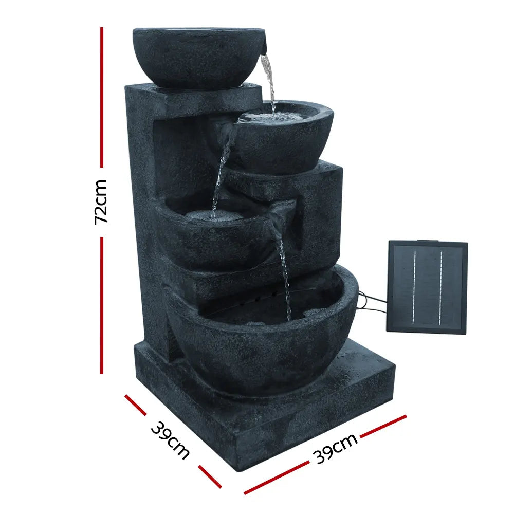 Gardeon Solar Water Feature Cascading Fountain 4-Tier Bowl LED Lights 72CM Blue - Image 2