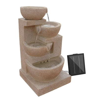 Gardeon Solar Water Feature Cascading Fountain 4-Tier Bowl LED Lights 72CM Sand - Image 8