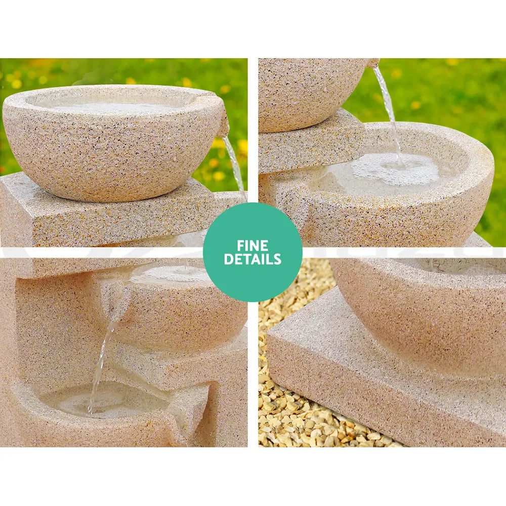 Gardeon Solar Water Feature Cascading Fountain 4-Tier Bowl LED Lights 72CM Sand - Image 5