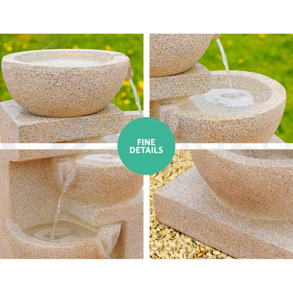 Gardeon Solar Water Feature Cascading Fountain 4-Tier Bowl LED Lights 72CM Sand - Image 5