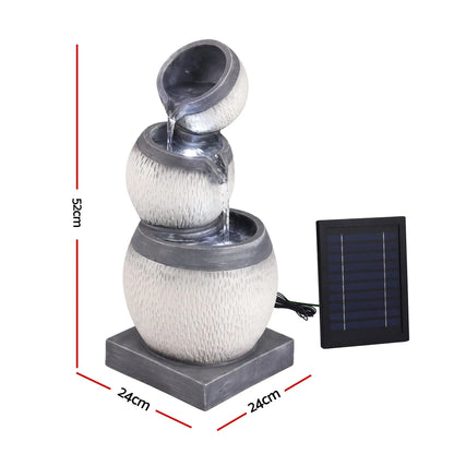 Gardeon Solar Fountain 3 Levels Cascading Bowl Water Feature 52cm Grey - Image 2