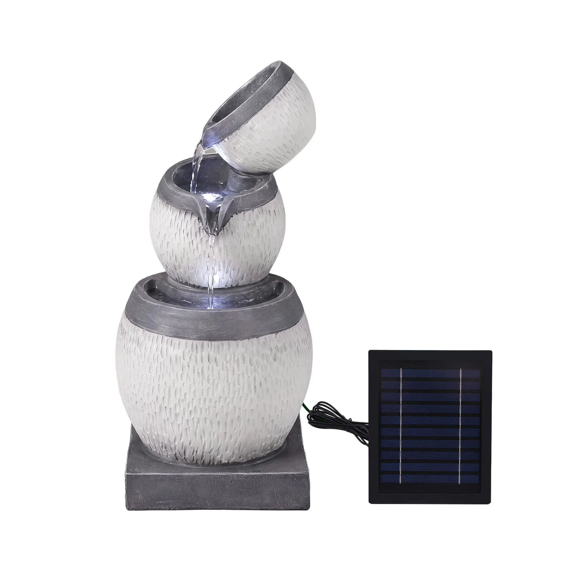Gardeon Solar Fountain 3 Levels Cascading Bowl Water Feature 52cm Grey - Image 3