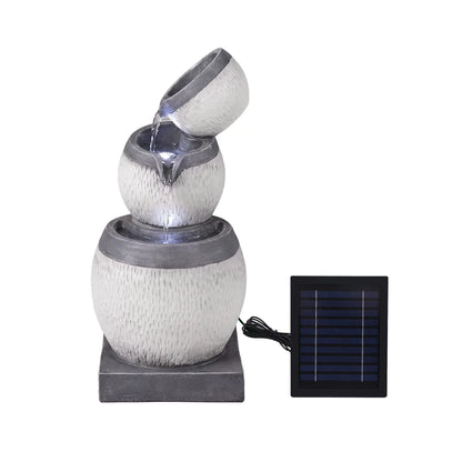 Gardeon Solar Fountain 3 Levels Cascading Bowl Water Feature 52cm Grey - Image 3