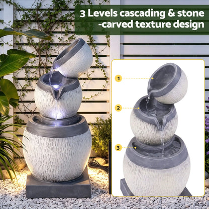 Gardeon Solar Fountain 3 Levels Cascading Bowl Water Feature 52cm Grey - Image 4