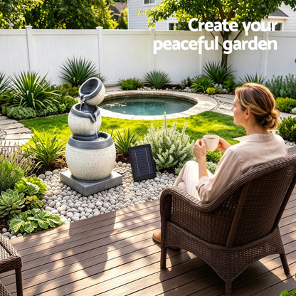 Gardeon Solar Fountain 3 Levels Cascading Bowl Water Feature 52cm Grey - Image 8