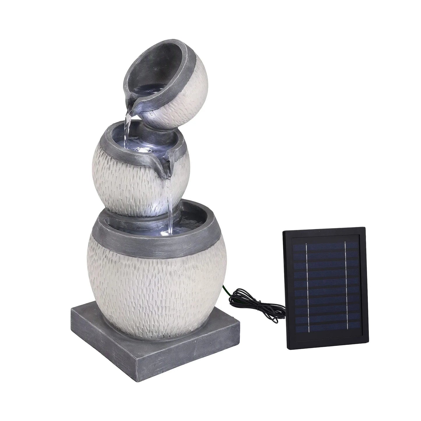 Gardeon Solar Fountain 3 Levels Cascading Bowl Water Feature 52cm Grey - Image 9