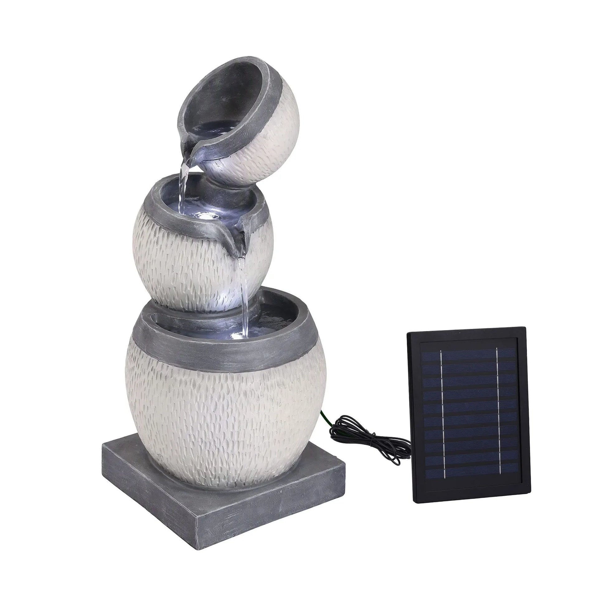 Gardeon Solar Fountain 3 Levels Cascading Bowl Water Feature 52cm Grey - Image 9