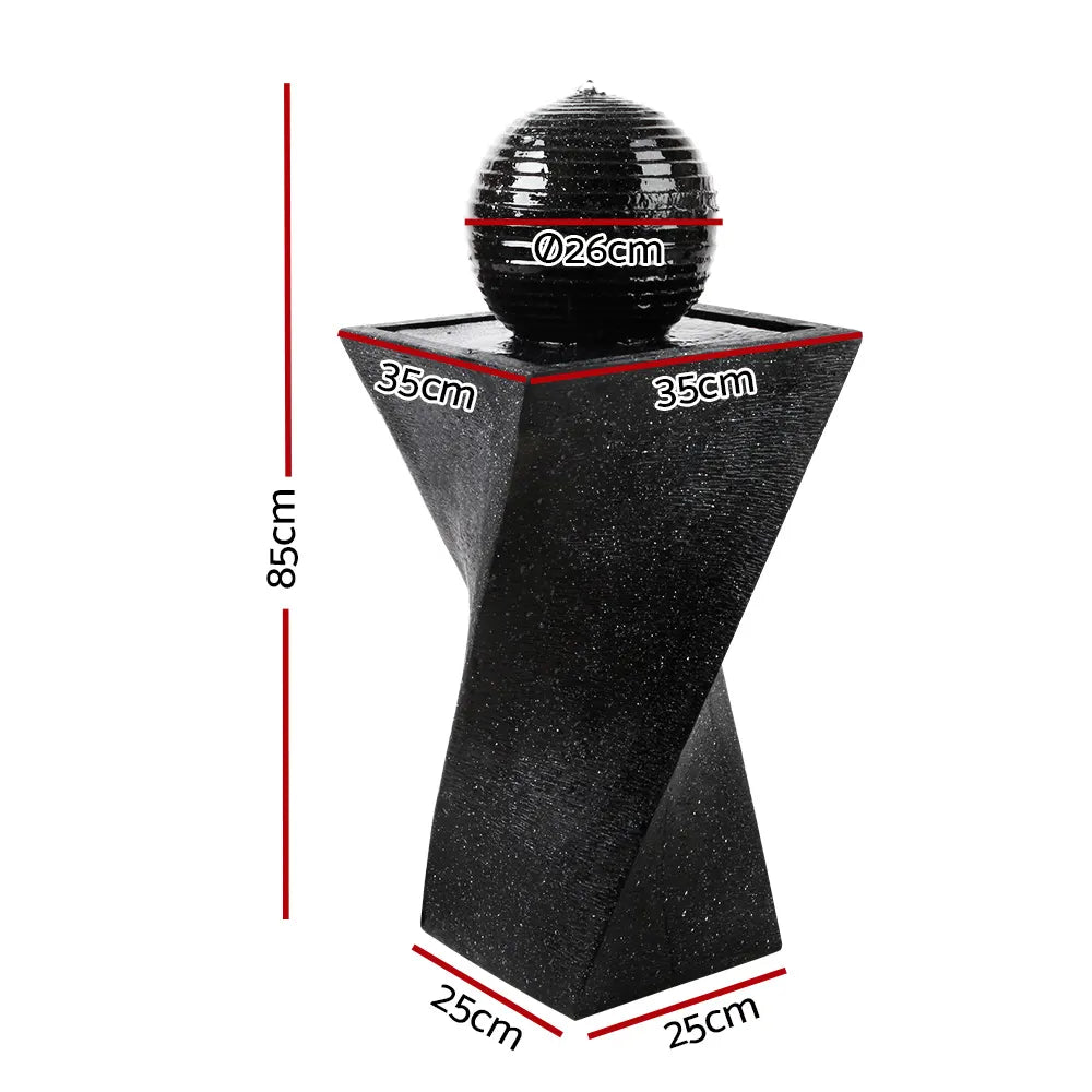 Gardeon Solar Water Feature Twisted Fountain LED Light Bird Bath 85CM Black - Image 2