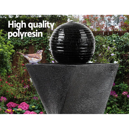 Gardeon Solar Water Feature Twisted Fountain LED Light Bird Bath 85CM Black - Image 3