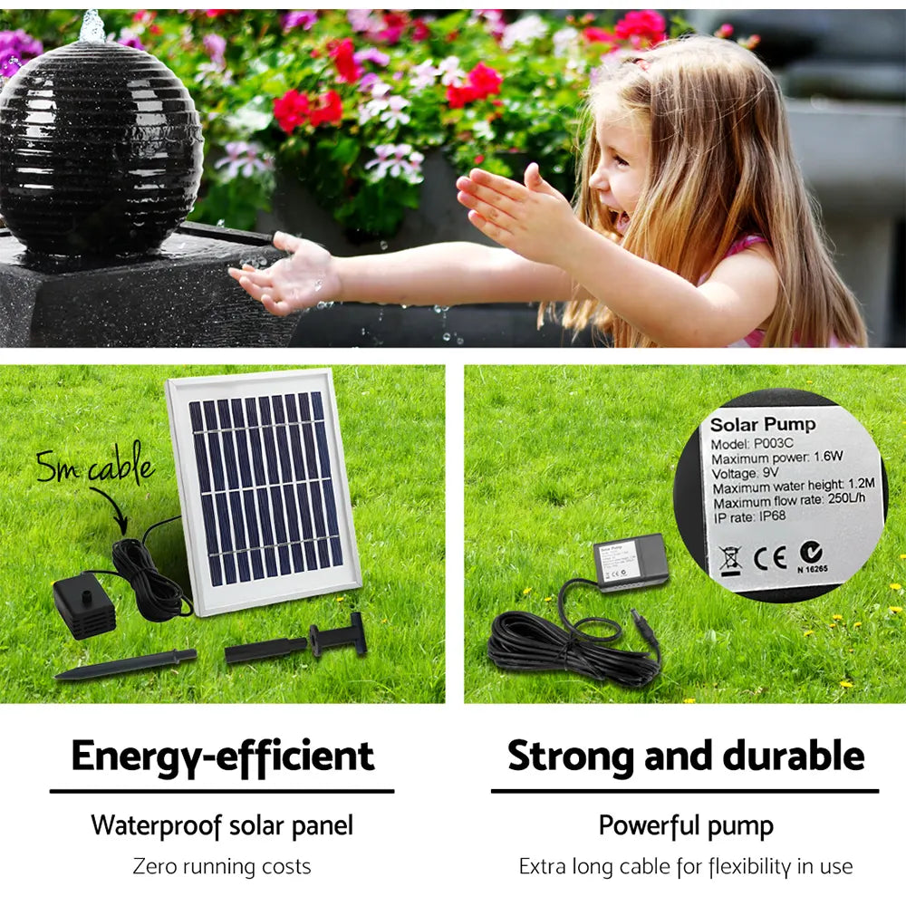 Gardeon Solar Water Feature Twisted Fountain LED Light Bird Bath 85CM Black - Image 6