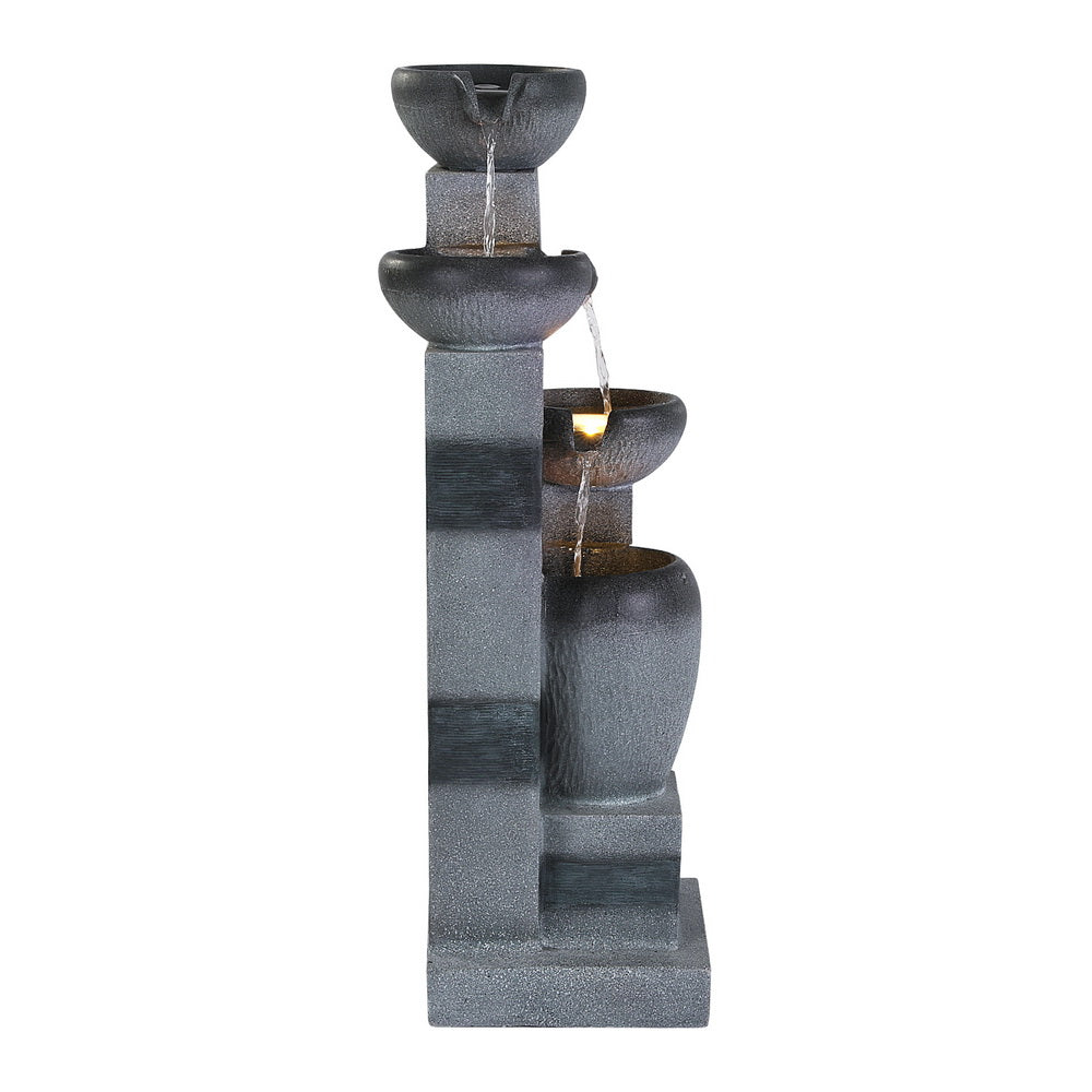 Gardeon Solar Fountain Water Feature Outdoor Fountain Indoor 4-Tier Bowl Cascading Grey - Image 4