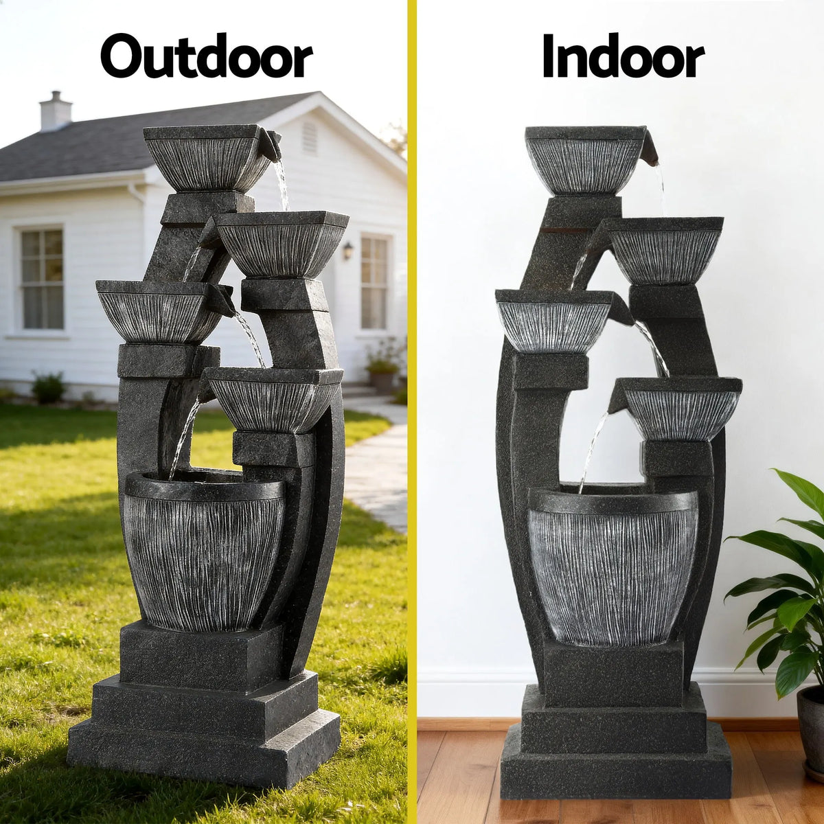 Gardeon Solar Fountain Water Feature Outdoor Fountain Indoor 5-Tier Bowl Cascading Grey  - Image 4
